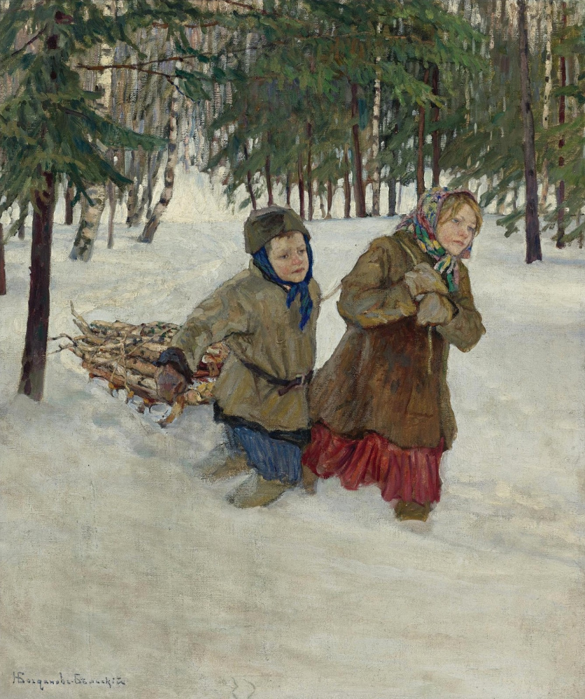 Nikolay Petrovich Bogdanov-Belsky. Carrying firewood in the snow