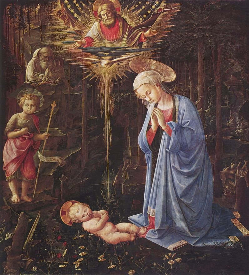 Fra Filippo Lippi. Worship the baby and St. Bernard (Adoration in the forest)