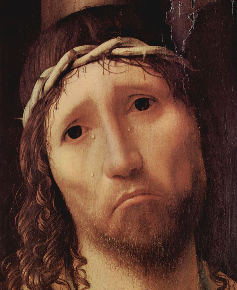 Antonello da Messina. ECCE Homo, detail: Face of Christ