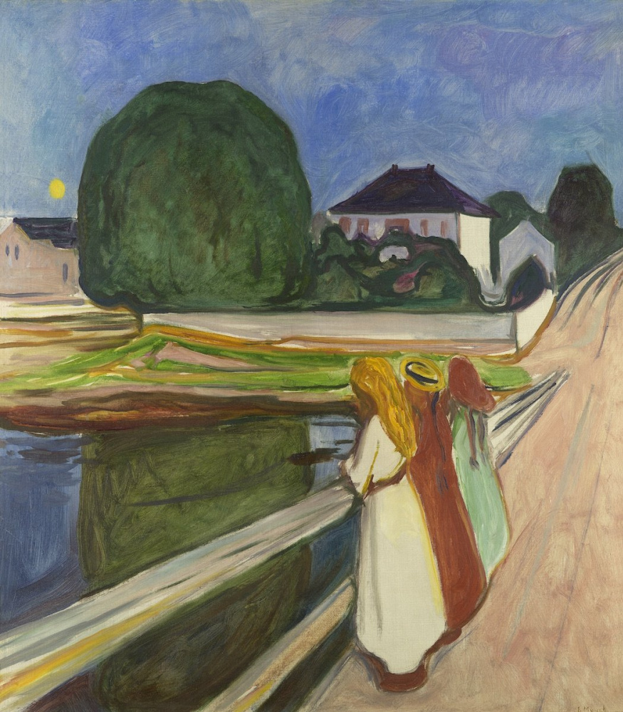 Edvard Munch. 白天晚上。 Asgardstrand(女孩在桥)