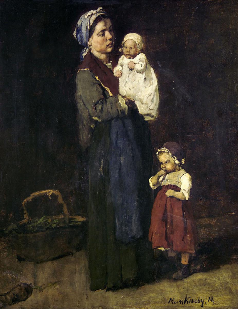 Mihály Munkácsy. A woman with children. A sketch for the painting "the pawnshop"