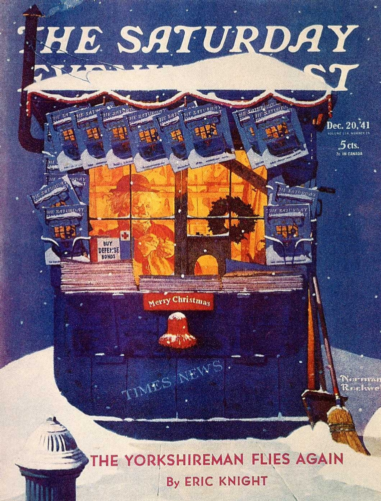 Norman Rockwell. Newsstand in the snow. Cover of "The Saturday Evening Post" (20 December 1941)
