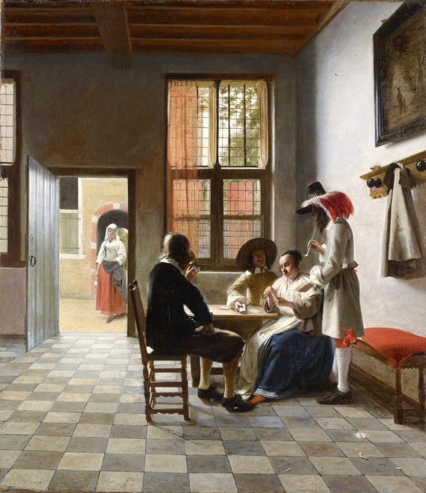 Pieter de Hooch. Card players in a sunny room