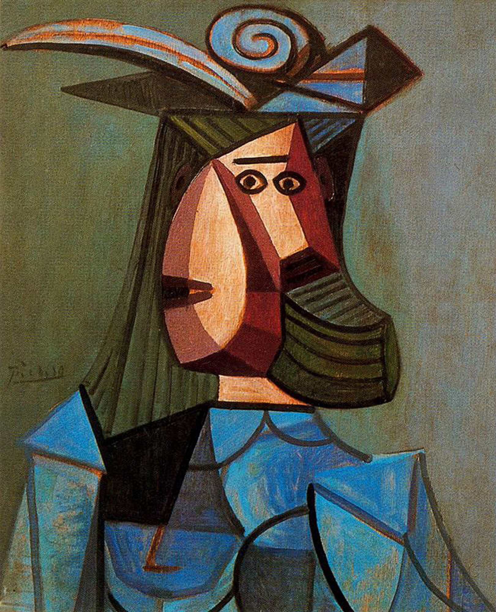 Pablo Picasso Portrait De Dora Maar - Lithographie Originale 1971 - Style Cubiste Gris