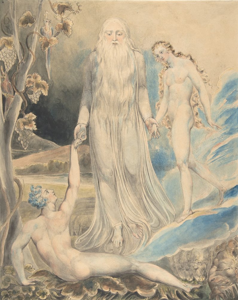 William Blake. Illustrations of the Bible. The angel of the Divine Presence: the creation and naming of Adam and eve.