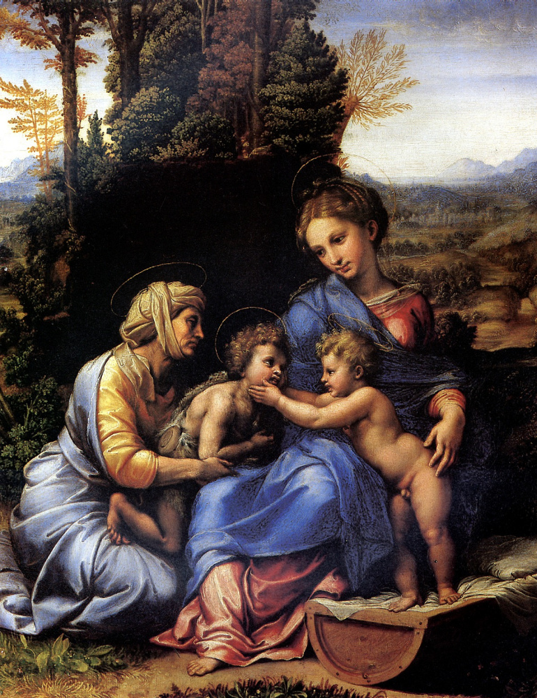 Raphael Santi. Pequeña Sagrada Familia (Madonna y Niño con Santa Isabel)