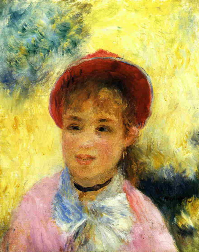 Pierre Auguste Renoir. La jeune fille dans un chapeau. Etude de la peinture "le Bal au Moulin de la Galette"