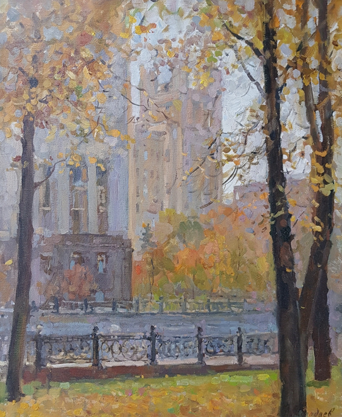 Aleksandr Chagadaev. Autumn on Kotelnicheskaya Embankment. Moscow.