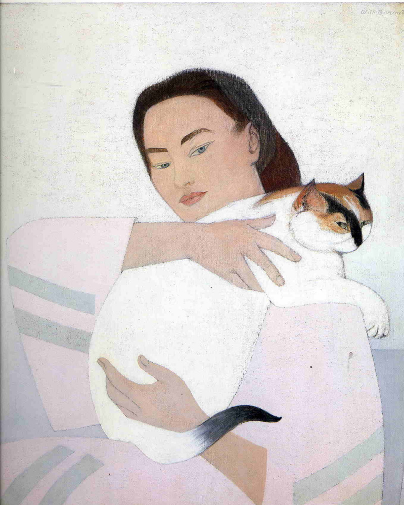 Will Barnet. Girl hugging a cat