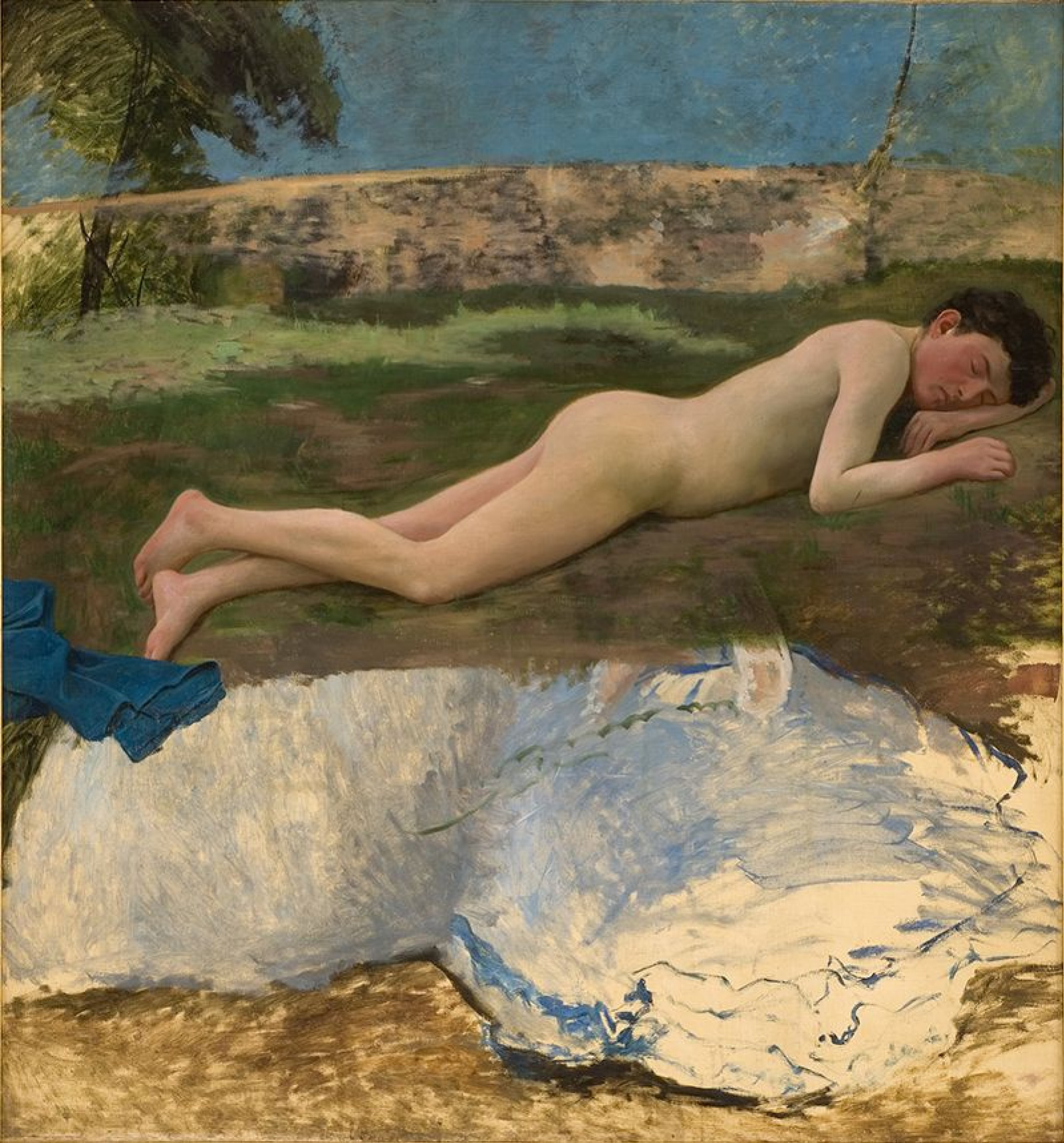 Frédéric Bazille Naked young man lying on the grass, 1870, 138×148 cm:  Description of the artwork | Arthive