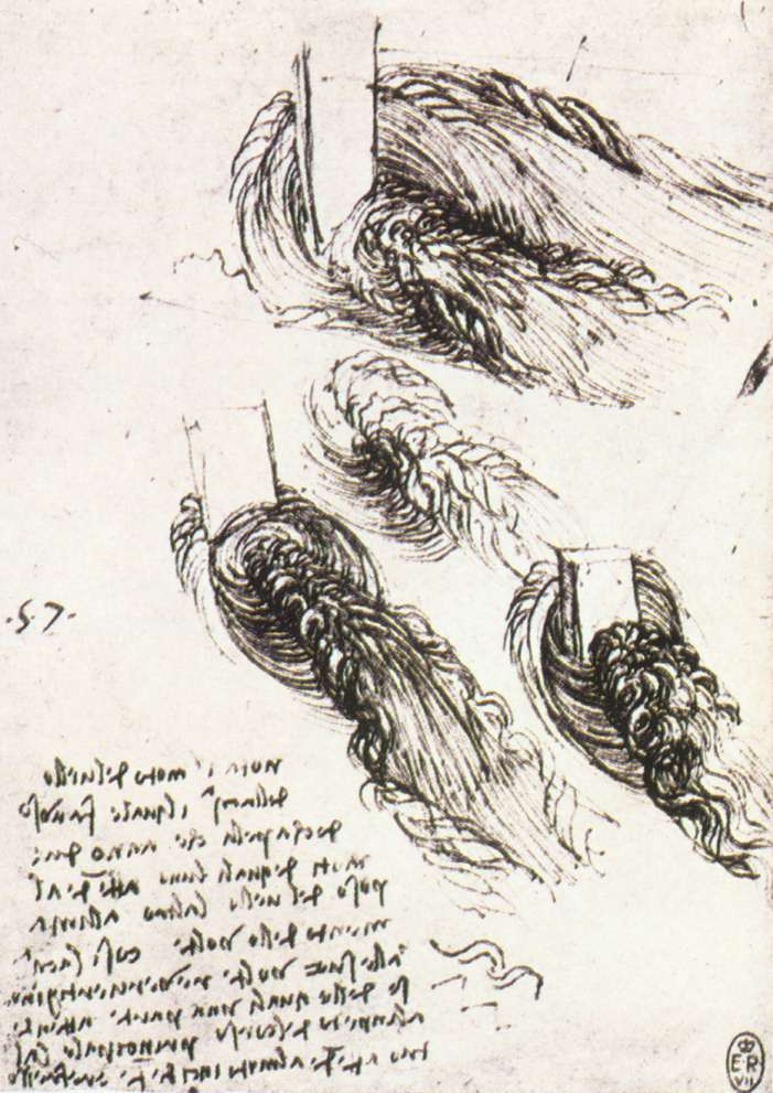 Leonardo da Vinci. Sketches of the movement of water