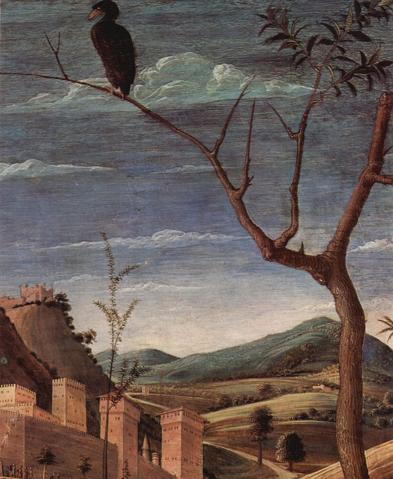 Andrea Mantegna. Christ in the garden of Gethsemane, detail: landscape with a town