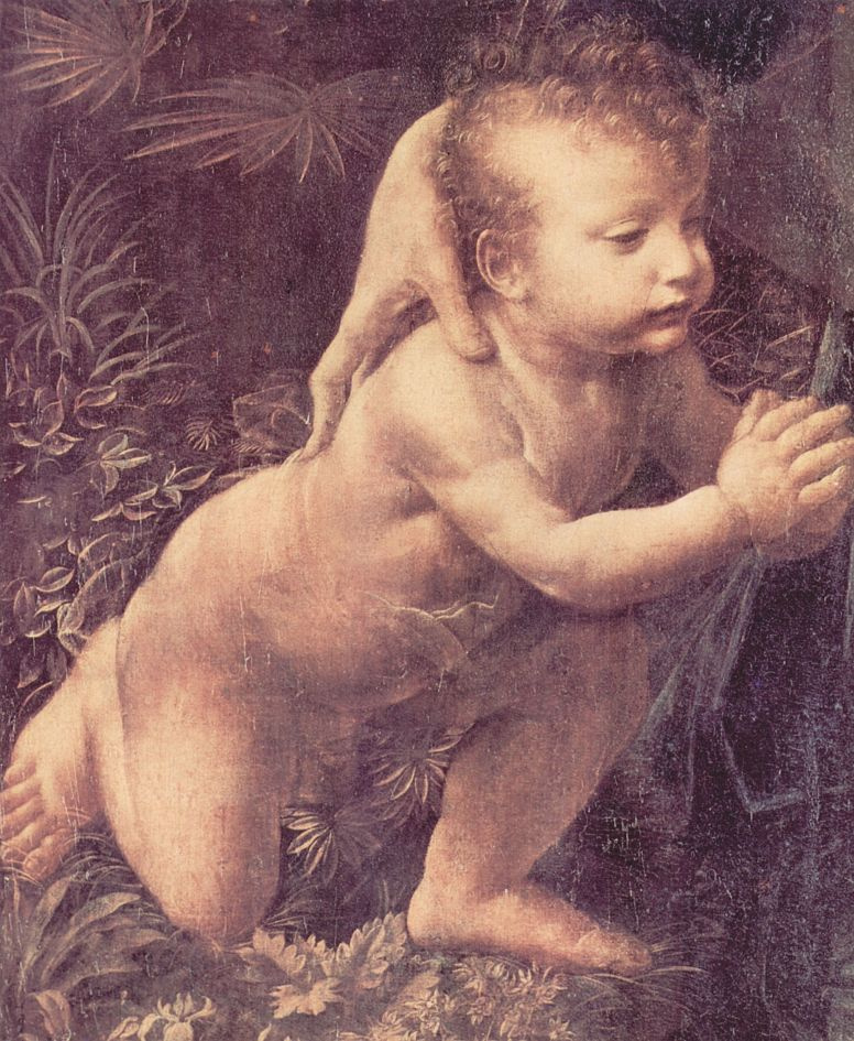 Leonardo da Vinci. Virgin of the rocks (detail)