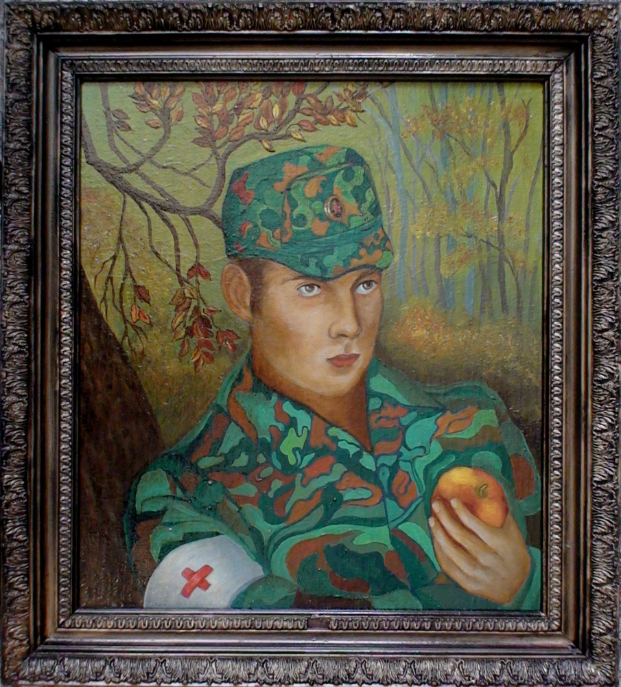 Vladimir Pavlovich Parkin. Portrait of a son. Pavel Parkin is a military orderly of the Border Troops.