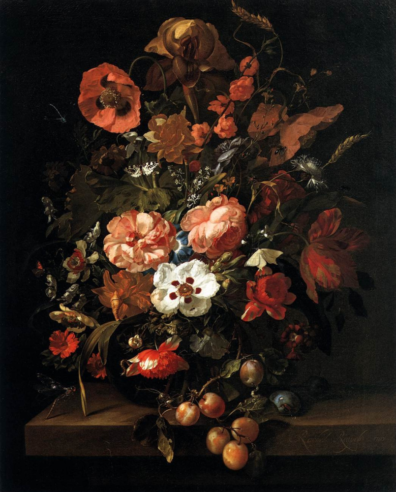 Rachelle Ruysch. Bouquet in a glass vase