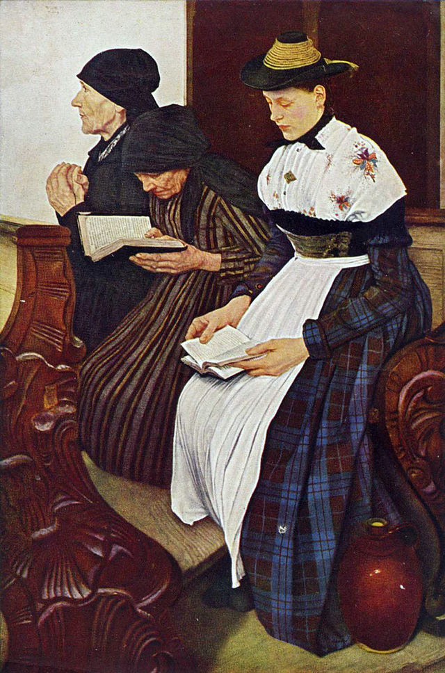 Wilhelm Maria Hubertus Leibl. Three women in church