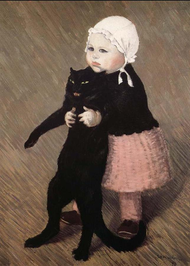 Theophile-Alexander Steinlen. Little girl with black cat