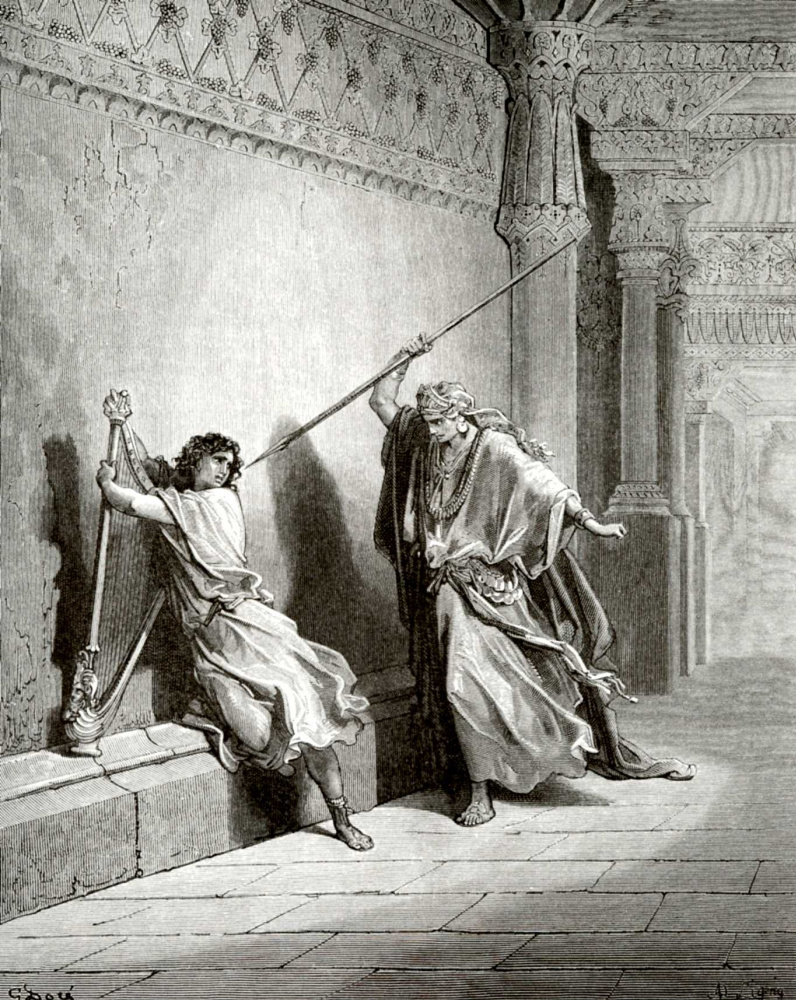 Paul Gustave Dore. Illustration to the Bible: Saul’s attempt on David