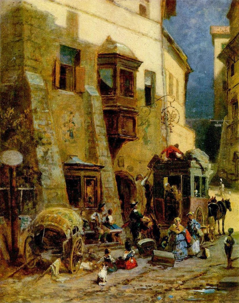 Karl Spitzweg. Custom house in Tyrol Zirl