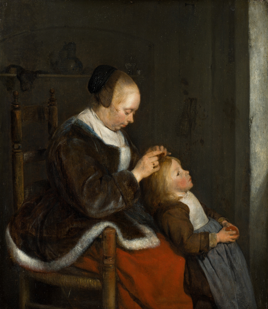 Gerard Terborch (ter Borch). Mother Combing Her Child's Hair. 'Hunting for Lice'