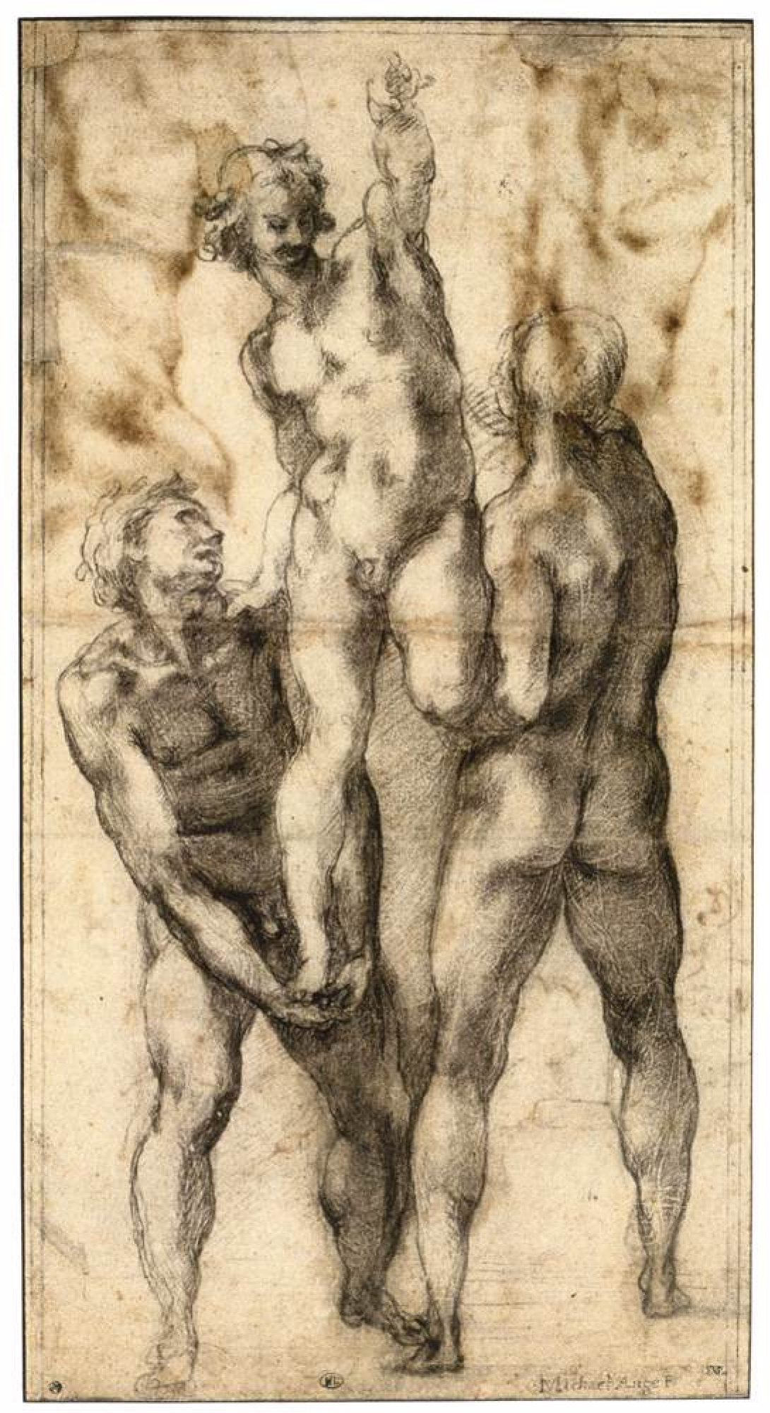 Michelangelo Buonarroti Tres hombres desnudos, 1504, 17×33 cm: Descripción  de la obra | Arthive