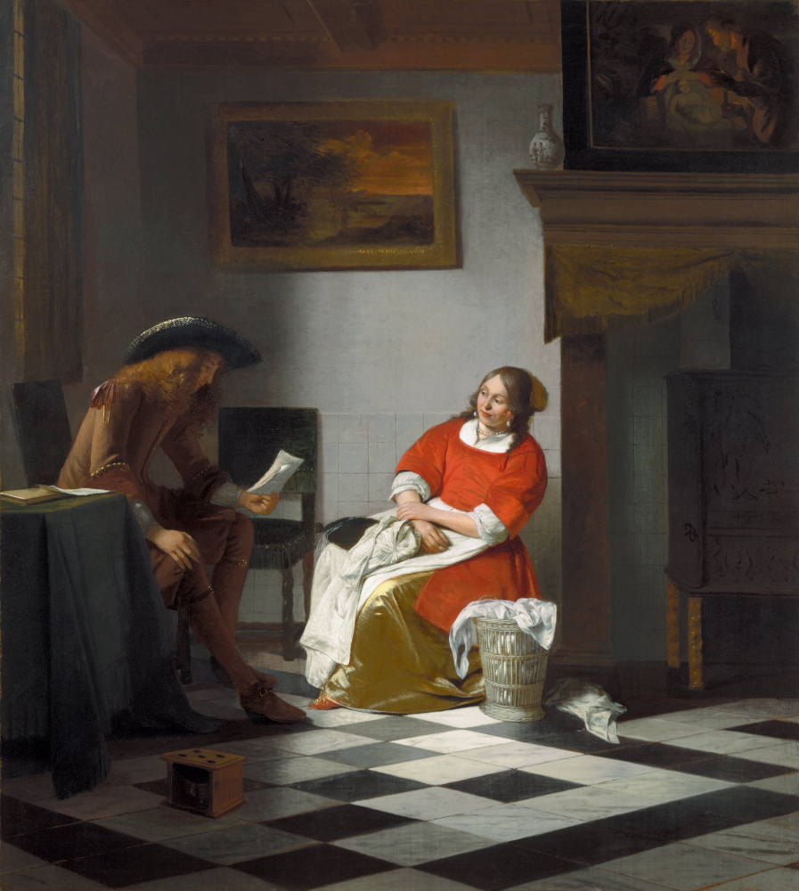 Pieter de Hooch. A man reads the woman a letter