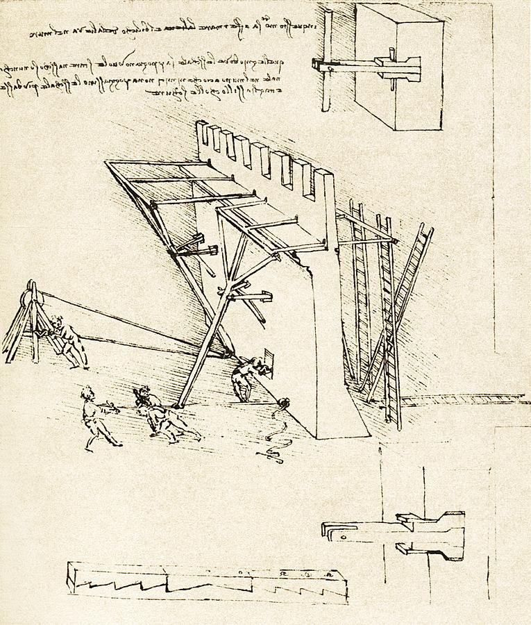 Leonardo da Vinci. Device for pushing away ladders of the enemy