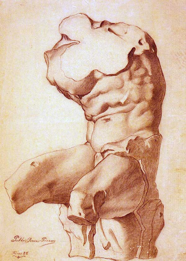 Pablo Picasso. Academic drawing of the torso