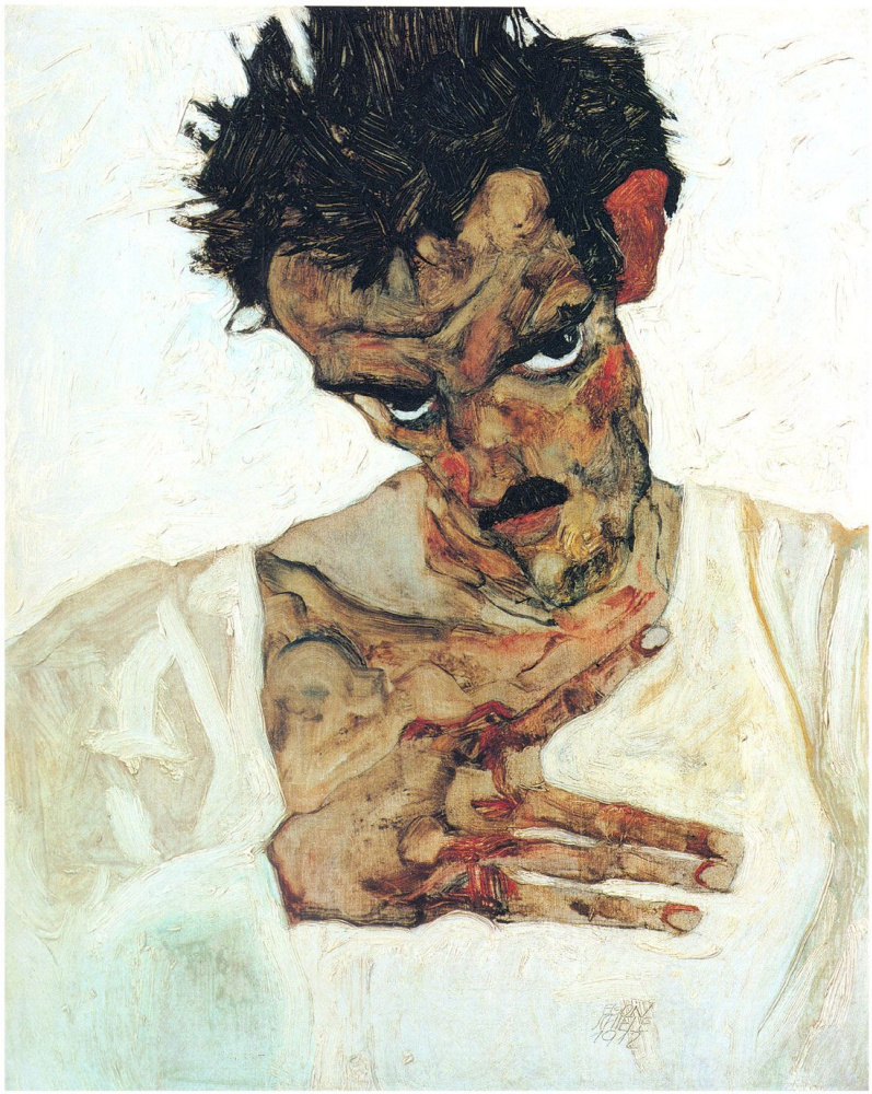 Egon Schiele. Selbstporträt mit gesenktem Kopf