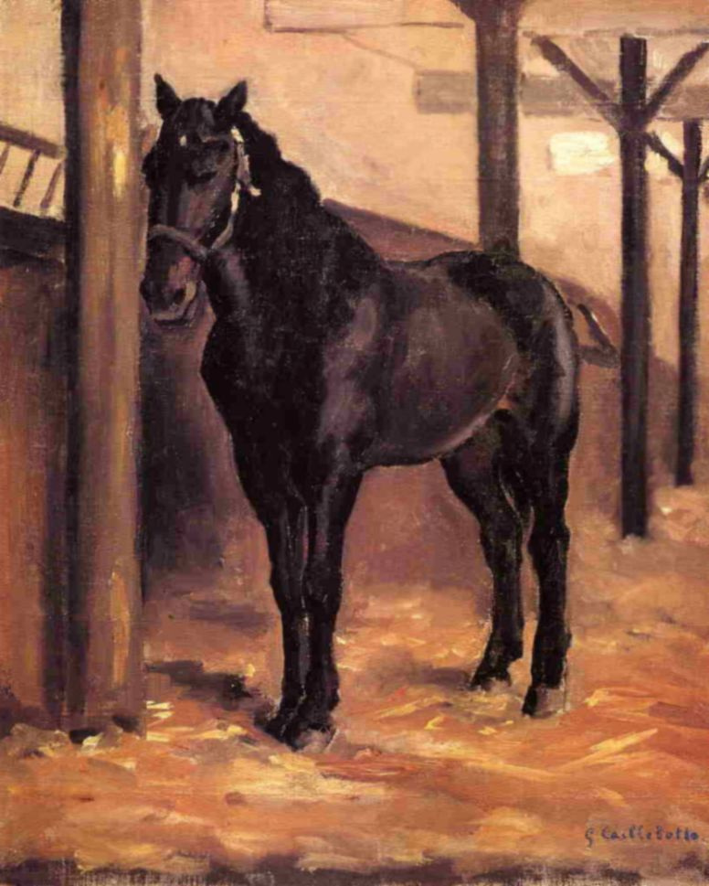 Gustave Caillebotte. Hierro., dark horse in the stall in the Gulf