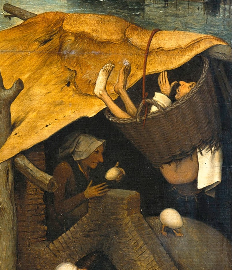 Pieter Bruegel The Elder. Flemish proverbs. Fragment: To fail in the basket - to show others your indecision. Take a goose egg, having missed a goose - make the wrong decision