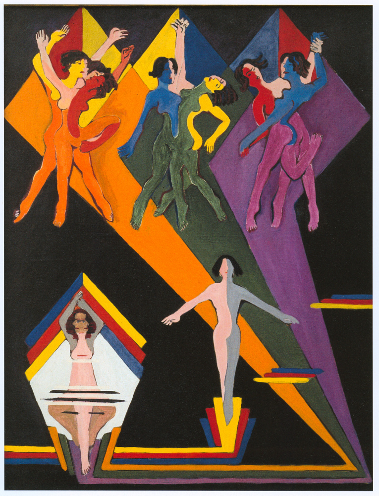 Ernst Ludwig Kirchner. Dancing girls in colourful rays
