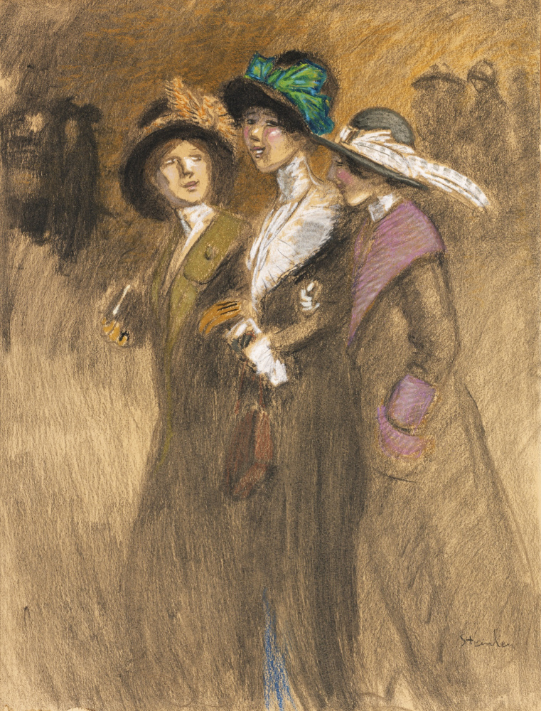 Theophile-Alexander Steinlen. Three charming provincial girl on a walk