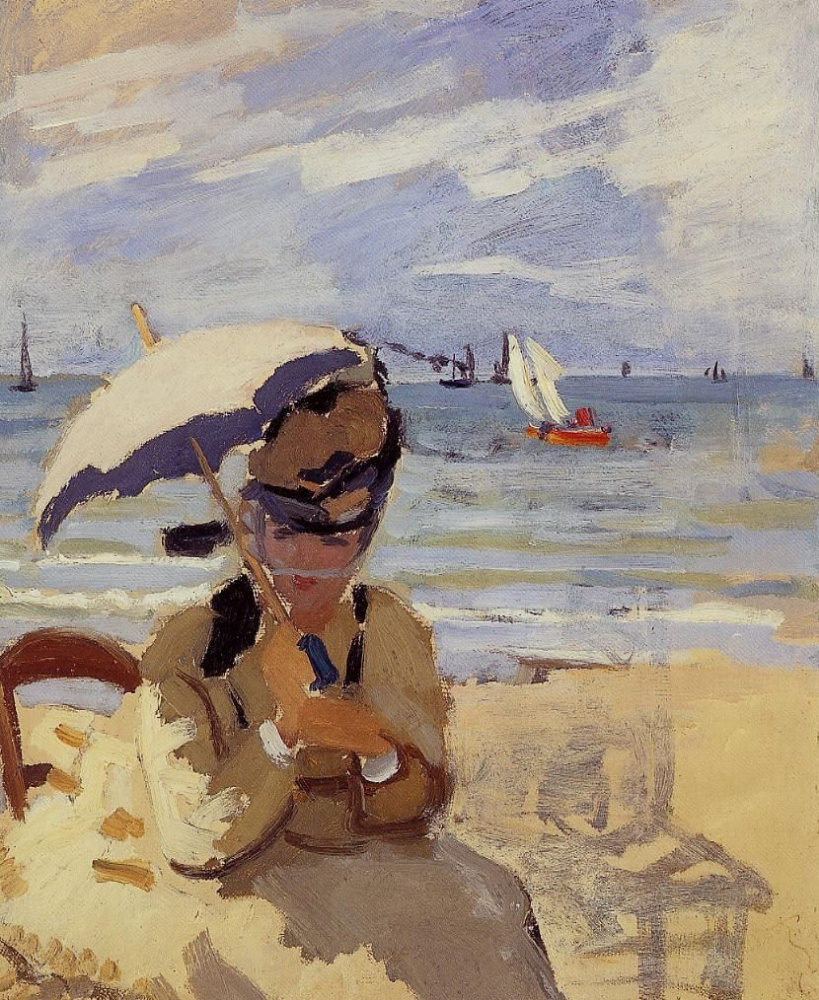 Claude Monet. Camille sits on the coast of Trouville