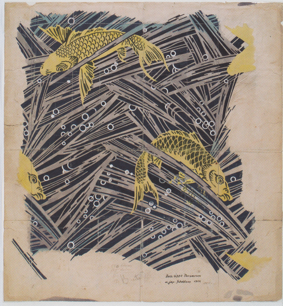 Koloman Moser. Fabric design with trout dance for Backhausen