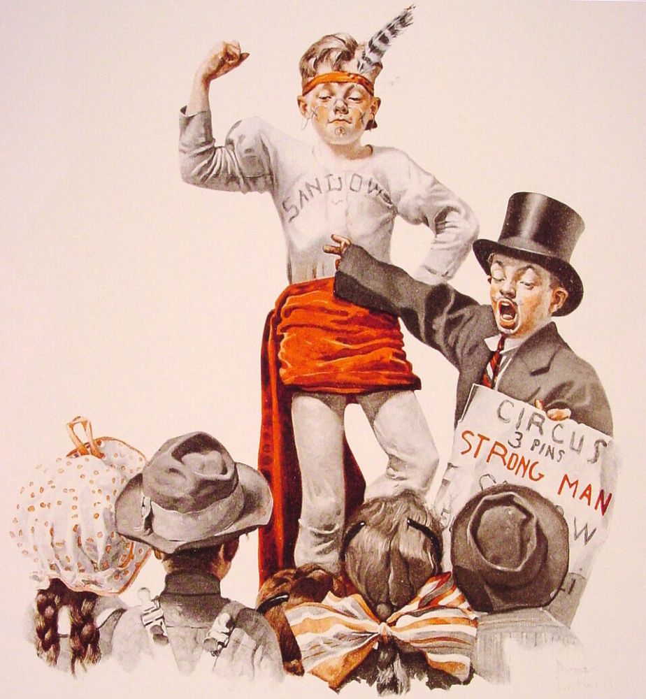 Norman Rockwell. The strongman of the circus. Cover of "The Saturday Evening Post" (3 Jun 1916)