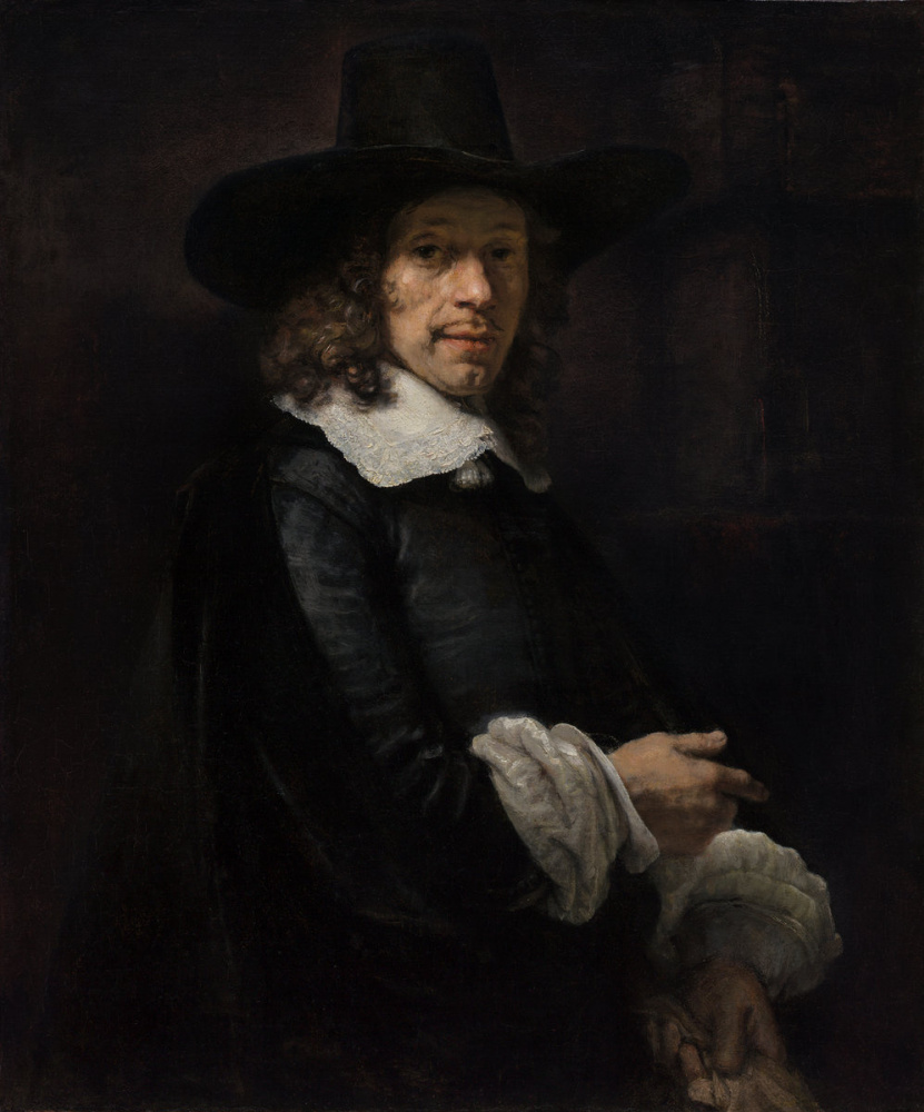 Rembrandt Harmenszoon van Rijn. Portrait of a gentleman in a high hat and gloves