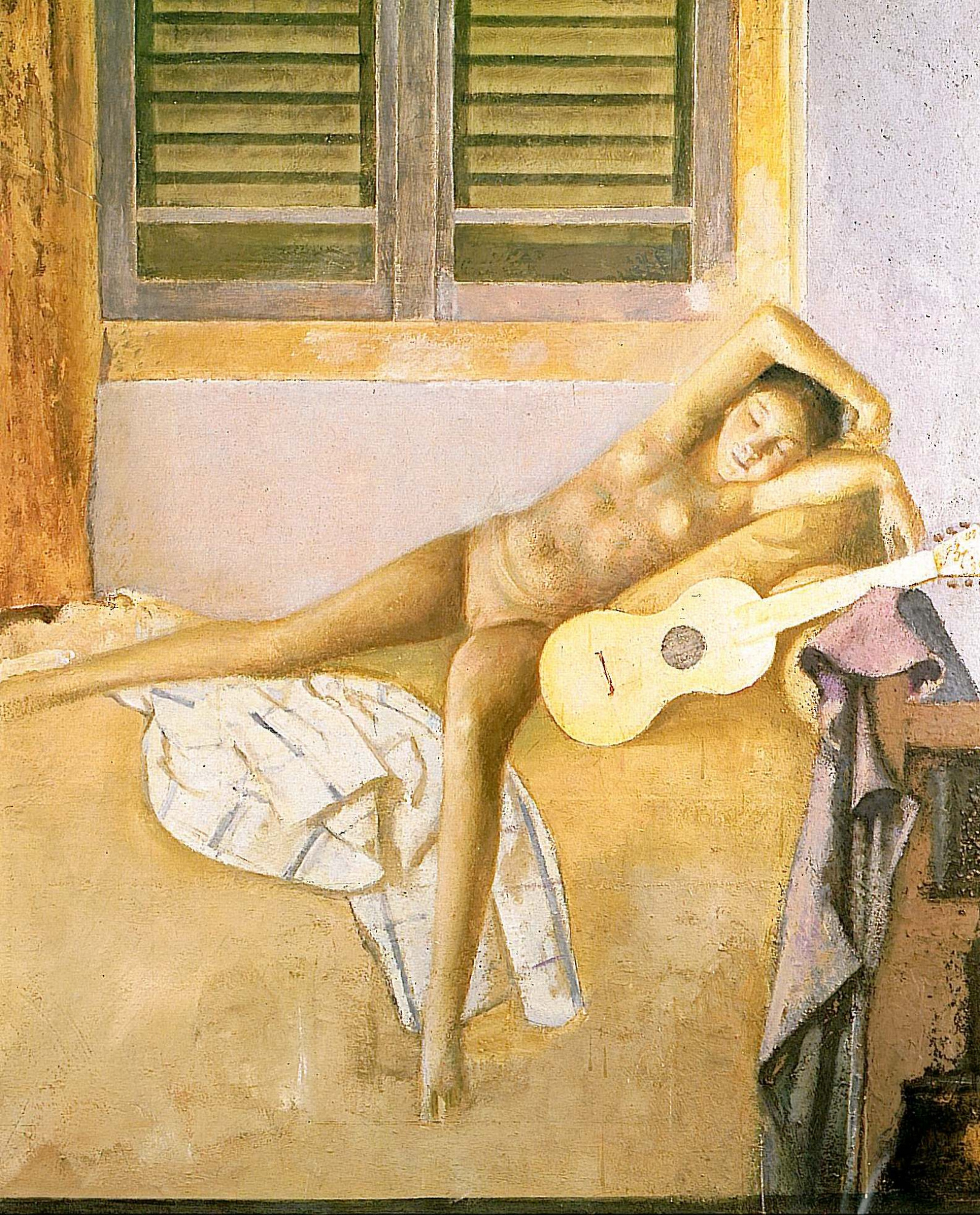 Balthus (Balthasar Klossovsky de Rola) Nude with guitar, 1986, 119×155 cm:  Description of the artwork | Arthive