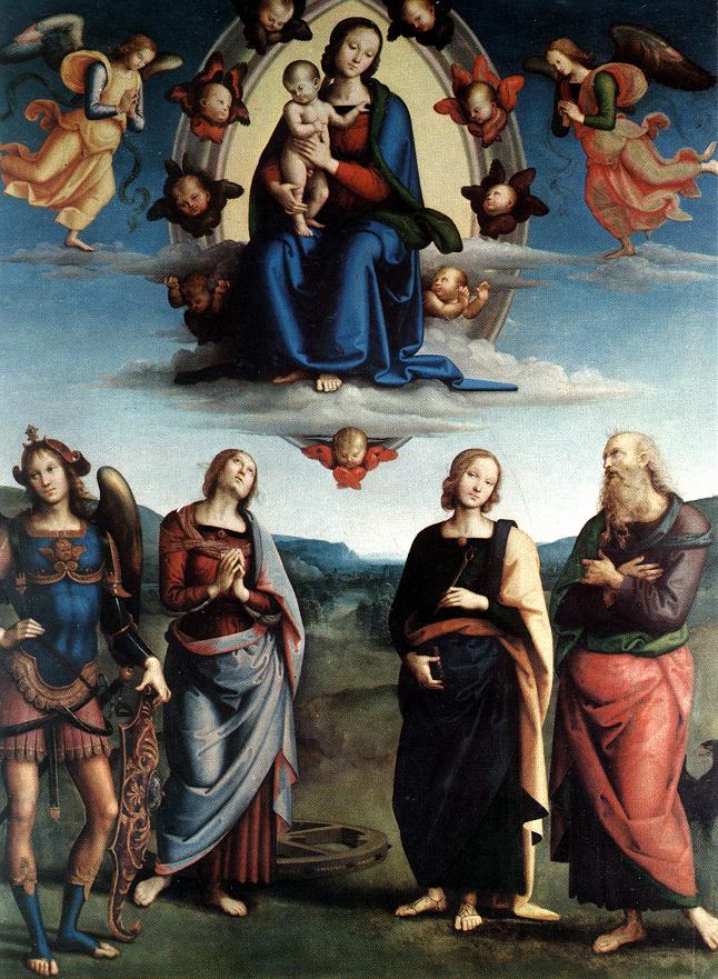 Pietro Perugino. Madonna in glory with child and saints