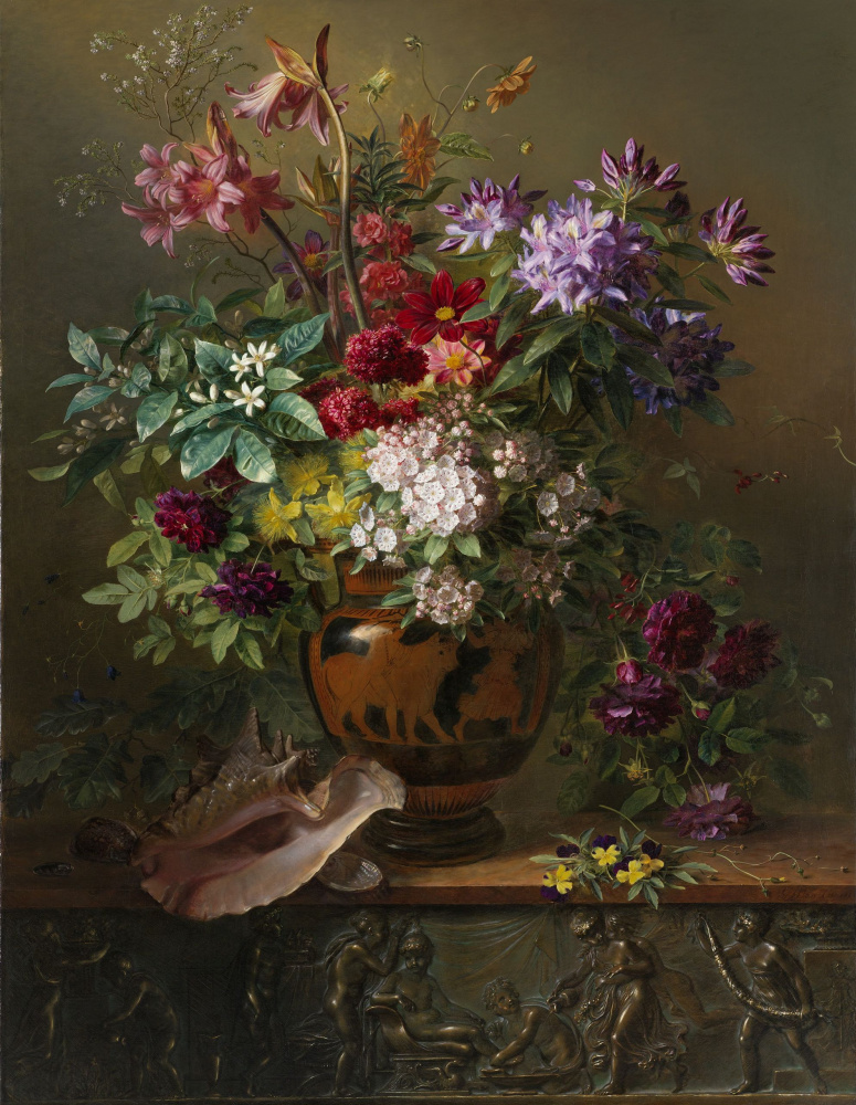 Georgius Jacobus Johannes van Os. Still life with flowers in a Greek vase, allegory of spring