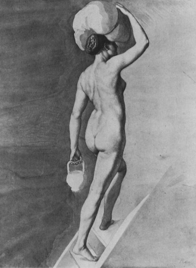 Julius Schnorr von Karolsfeld. Sketch for composition "the Emperor Charles and the leader of the Franks in Paris": a Nude model with a burden on his head