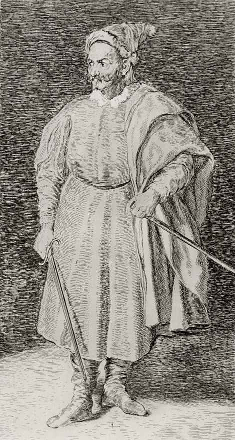 Francisco Goya. Portrait of the jester Cristobal de Castaneda and * nicknamed Redbeard, with paintings by velázquez