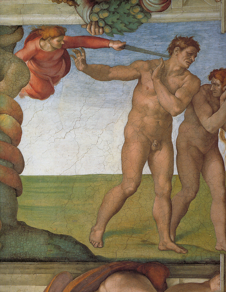 Michelangelo Buonarroti. The fall and expulsion from garden of Eden (detail)