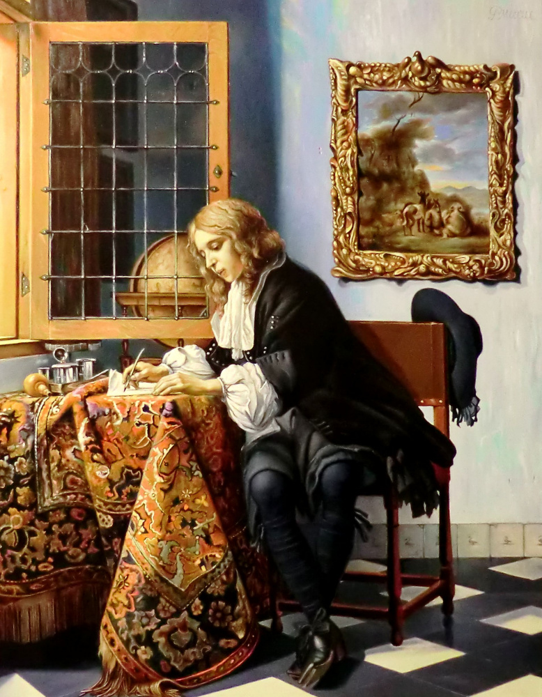 Valery Vasilyevich Litvinov. Young man writing a letter (copy Metsu)