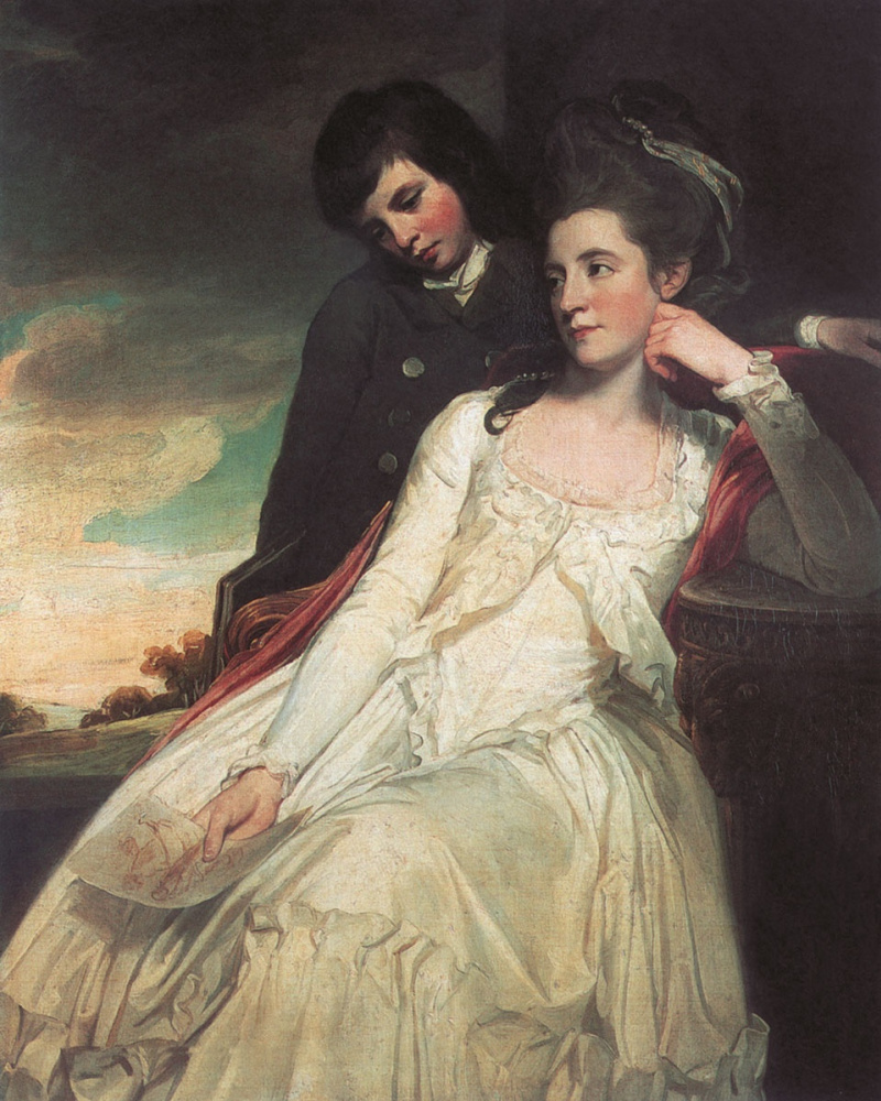 乔治·罗姆尼. Portrait of Jean Maxwell, Duchess Gordon, with his son Marquis Huntley