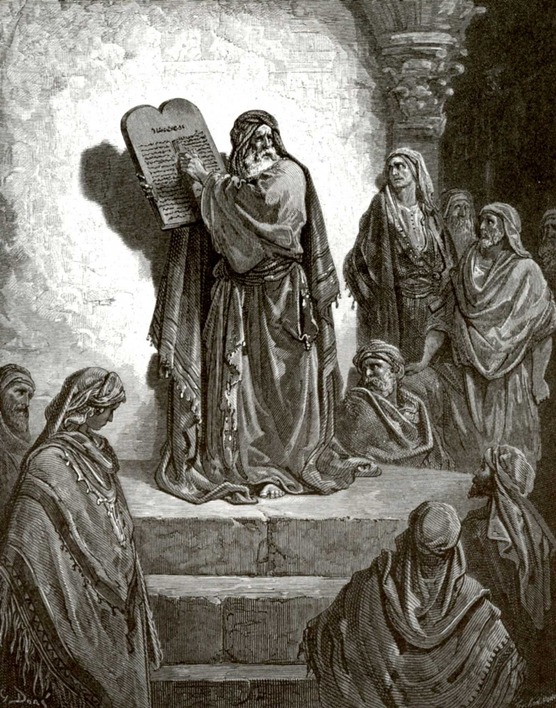 Paul Gustave Dore. Illustration to the Bible: Ezra reads the law to the people