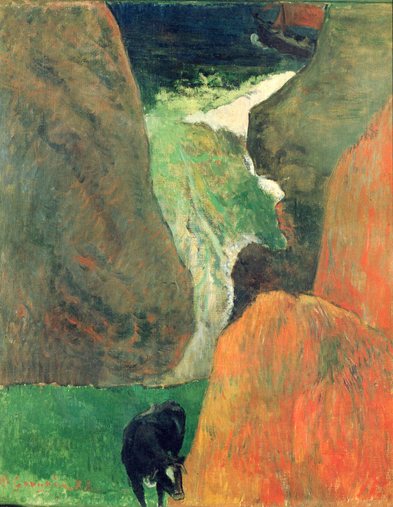 Paul Gauguin. Seascape with cow on the edge of a cliff