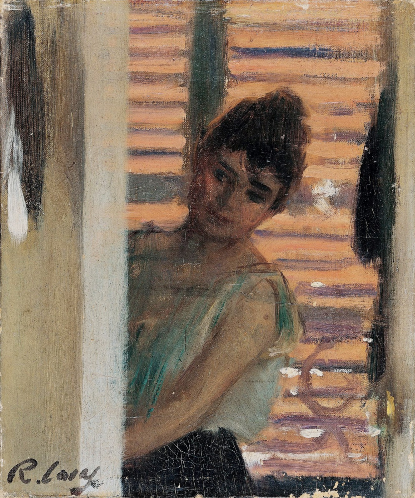 Ramon Casas i Carbó. Dressing up A woman peering out from behind the door.