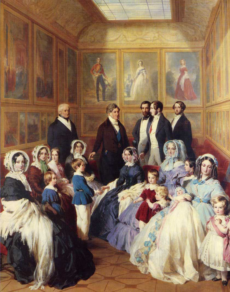 Франц Ксавер Винтерхальтер. Королева Виктория и принц Альберт с семьей короля Луи-Филиппа в замке Дью