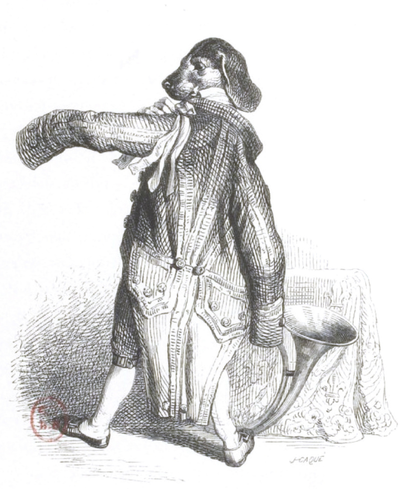 Jean Ignace Isidore Gérard Grandville. The servant of man, the footman of the king of hunters. "Scenes of public and private life of animals"